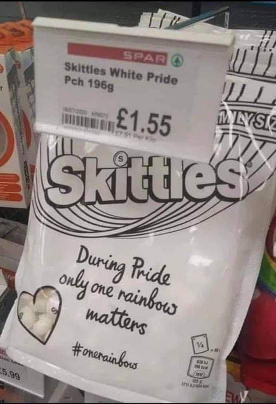 white pride skittles. during pride only one rainbow matters