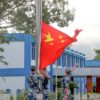 A national flag-raising ceremony is held at the Shek Kong barracks of the Hong Kong Garrison of the Chinese People's Liberation Army (PLA) in Hongkong, south China, Aug. 30, 2019. The Hong Kong Garrison of the Chinese PLA held national flag-raising ceremonies at its barracks Friday morning. The flags were raised at around 7 a.m. simultaneously at the barracks of the garrison, which completed its 22nd rotation Thursday.