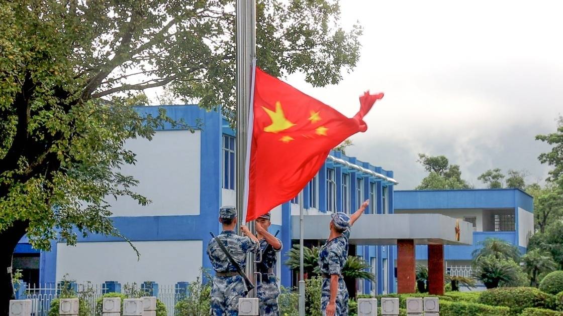 A national flag-raising ceremony is held at the Shek Kong barracks of the Hong Kong Garrison of the Chinese People's Liberation Army (PLA) in Hongkong, south China, Aug. 30, 2019. The Hong Kong Garrison of the Chinese PLA held national flag-raising ceremonies at its barracks Friday morning. The flags were raised at around 7 a.m. simultaneously at the barracks of the garrison, which completed its 22nd rotation Thursday.