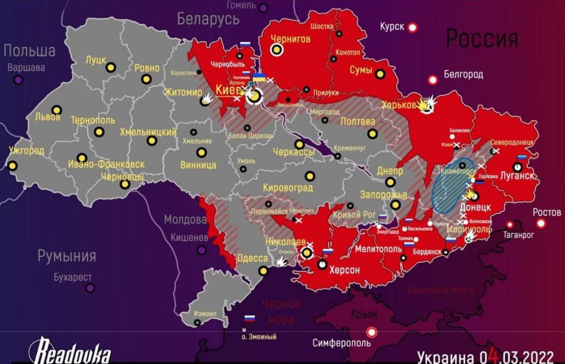 sitrep in ukraine march 4. battle map.